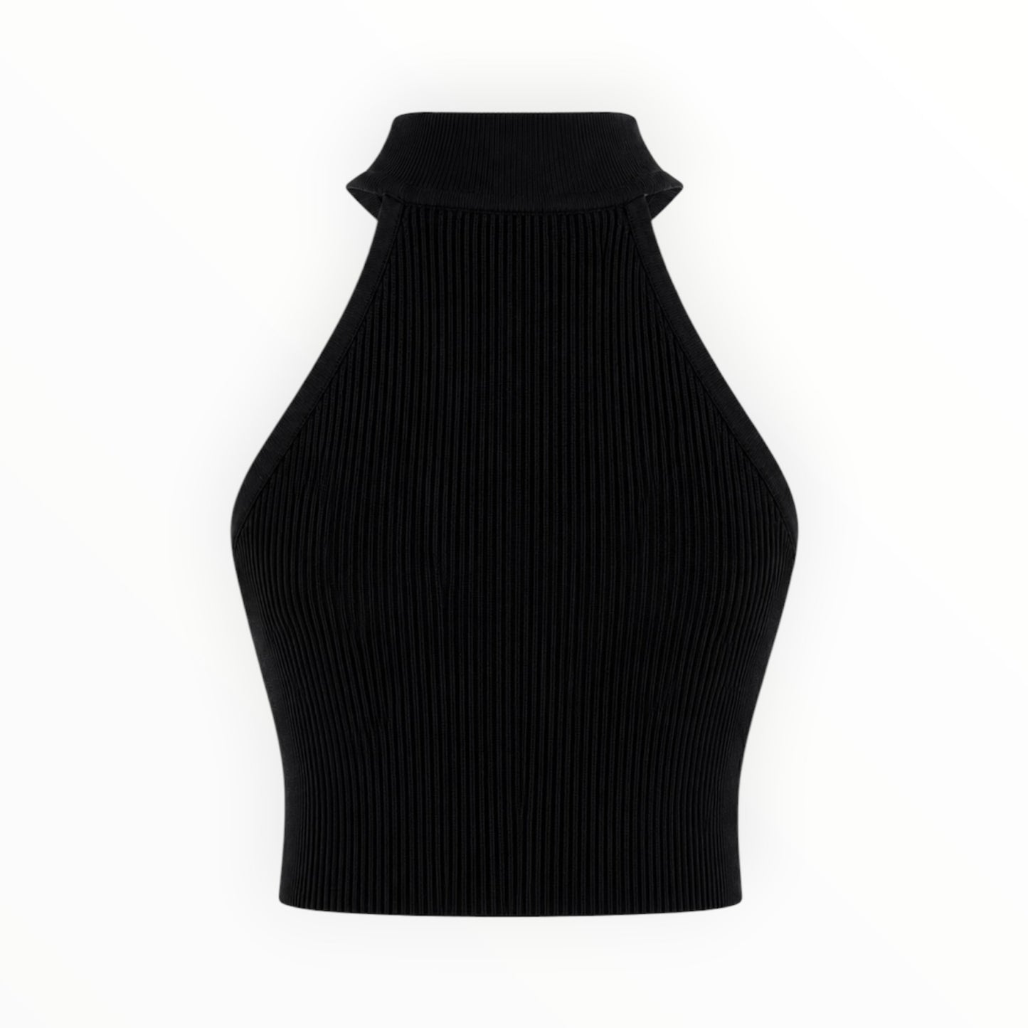Ribbed Mock-Neck Halter Crop Top size M