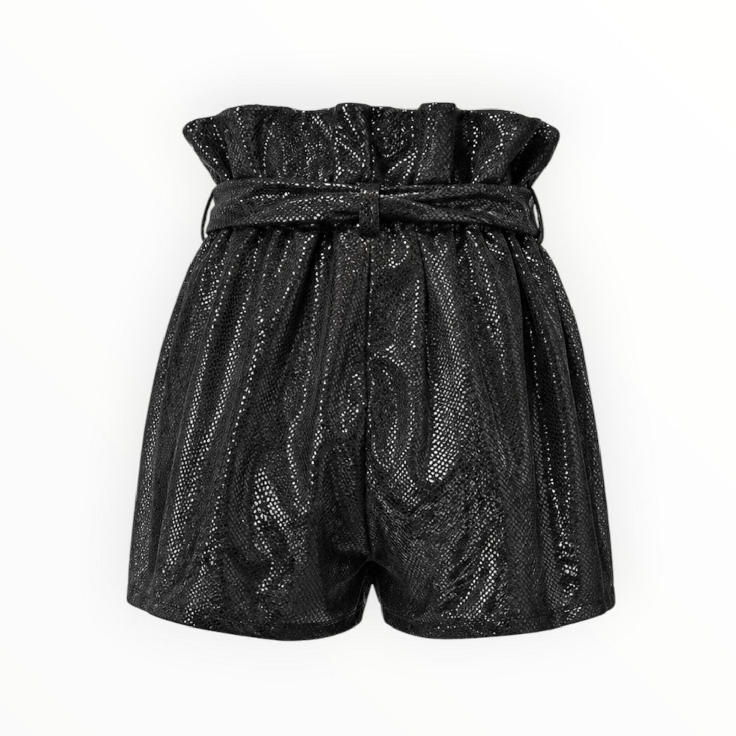 Metallic Tie Waist Paperbag Shorts size L