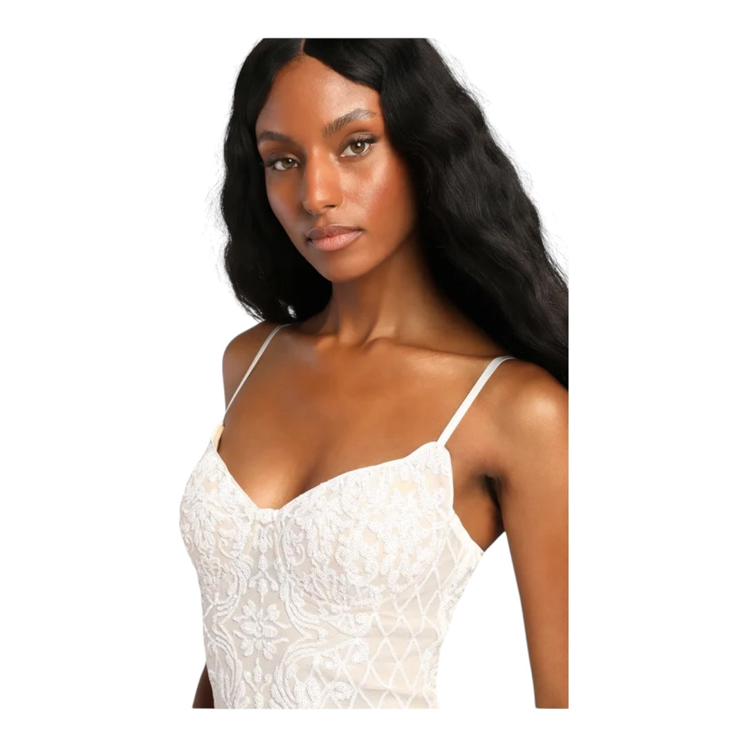 Bring the Wow White Sequin Bustier Bodycon Mini Dress Size XS new with tags