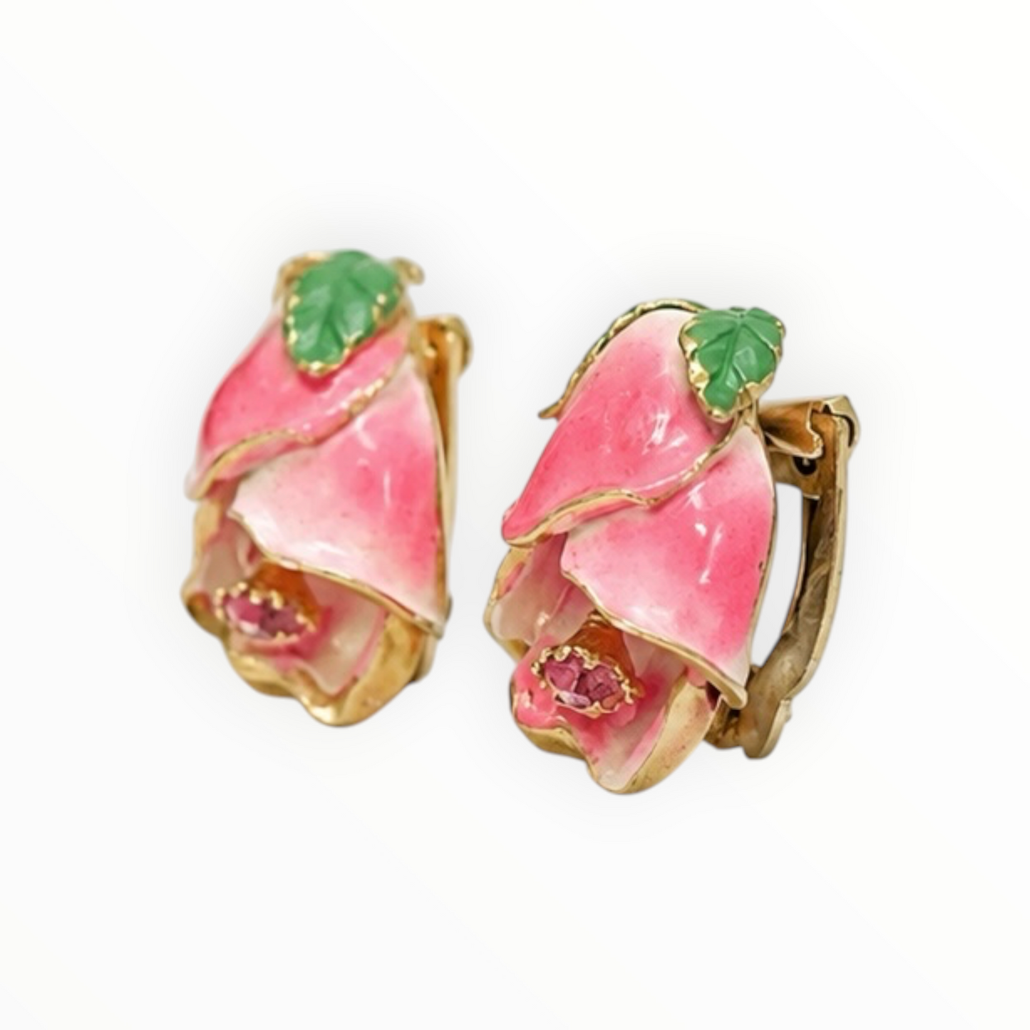 Enamel Floral Clip-On Earrings