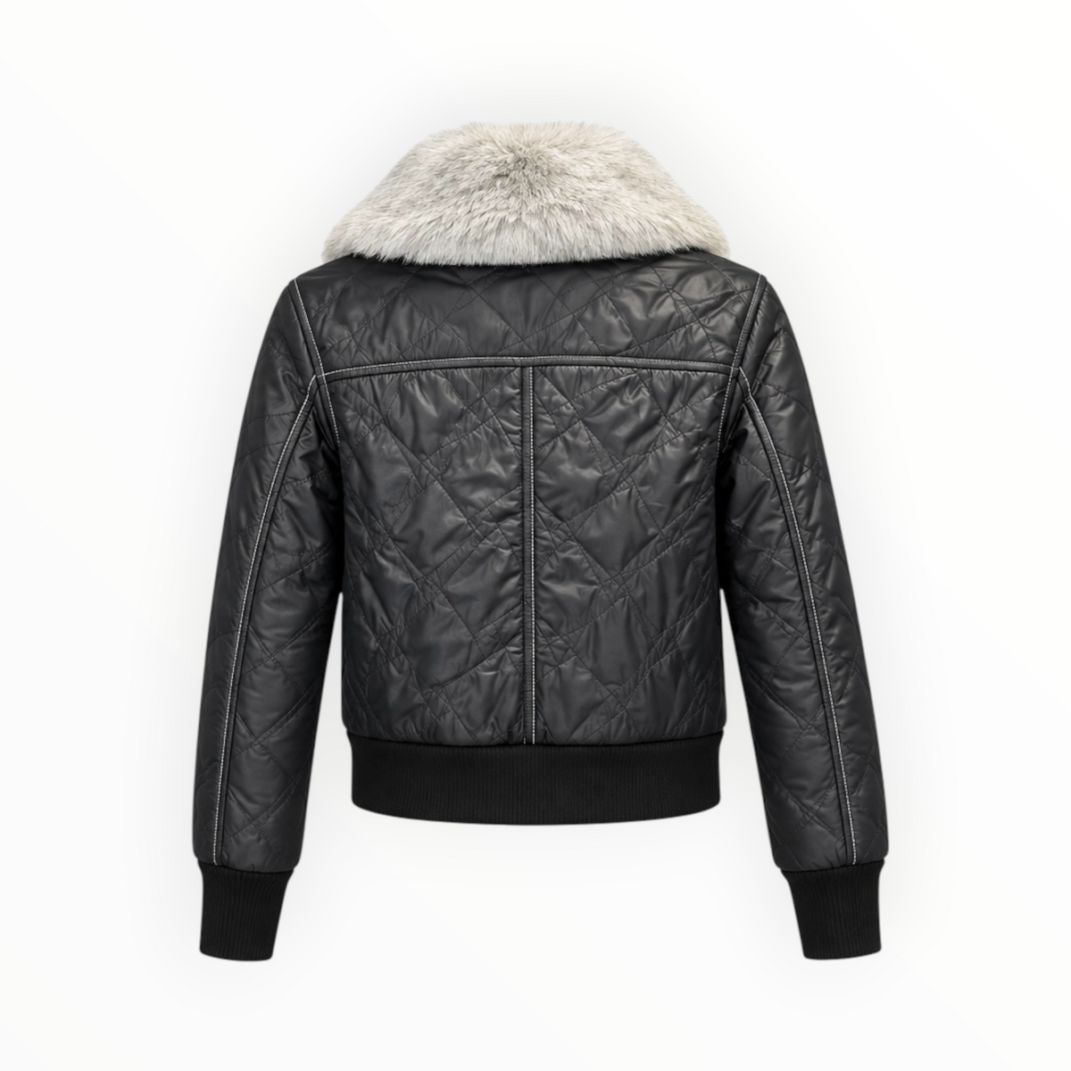 Quilted Faux Fur Collar Bomber Jacket size 36