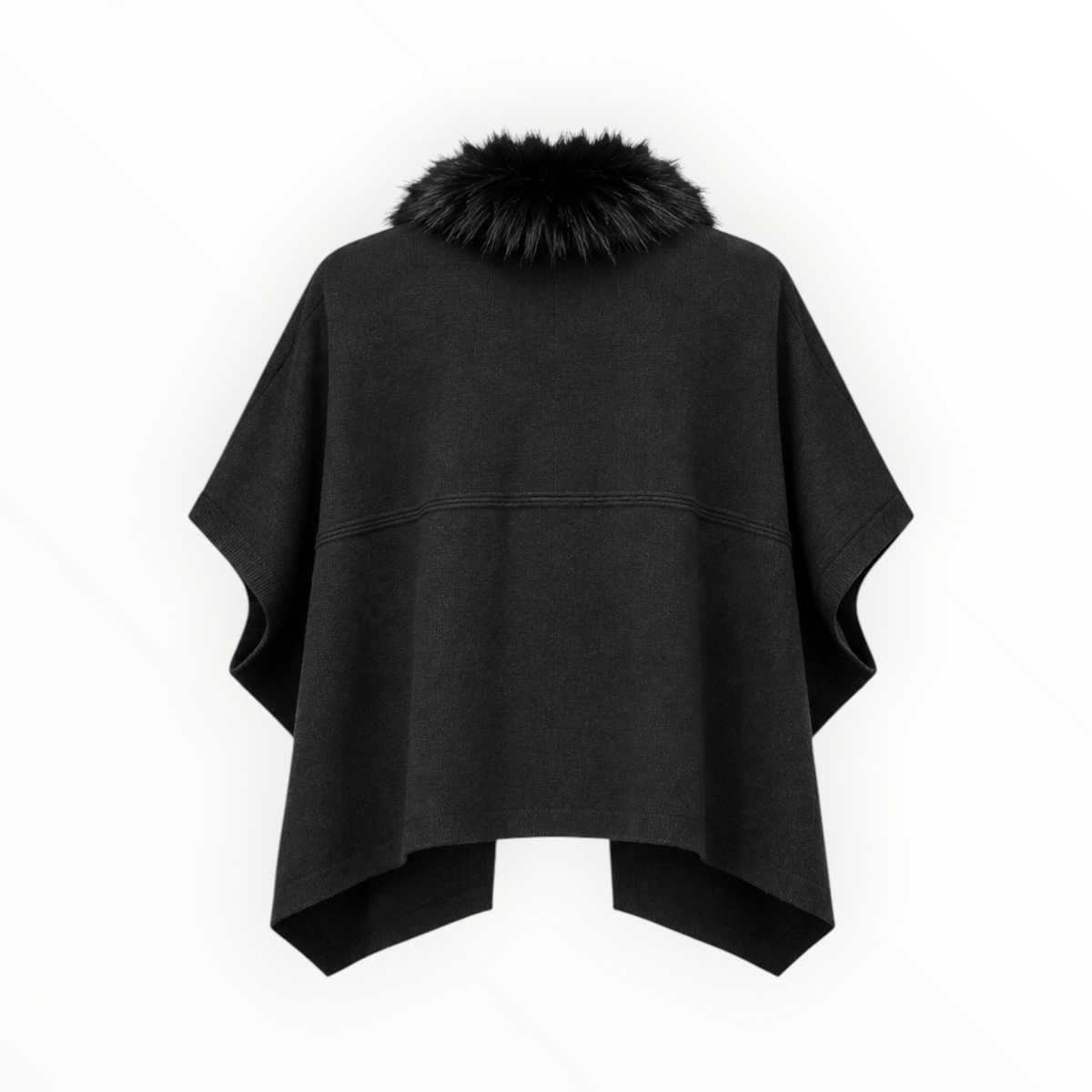 Faux Fur Collar Poncho Cape size S