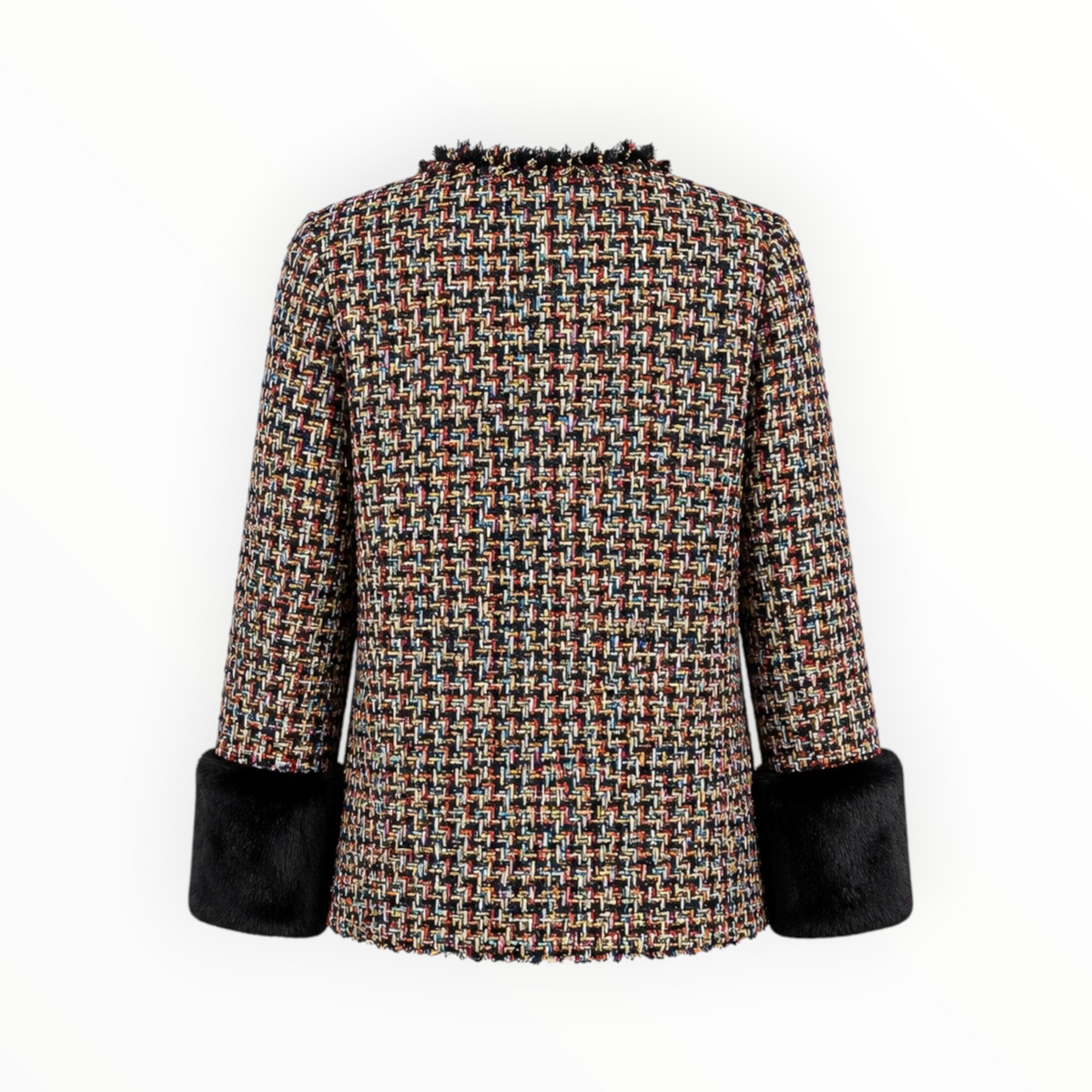 Tweed Jacket with Faux-Fur Cuffs size L