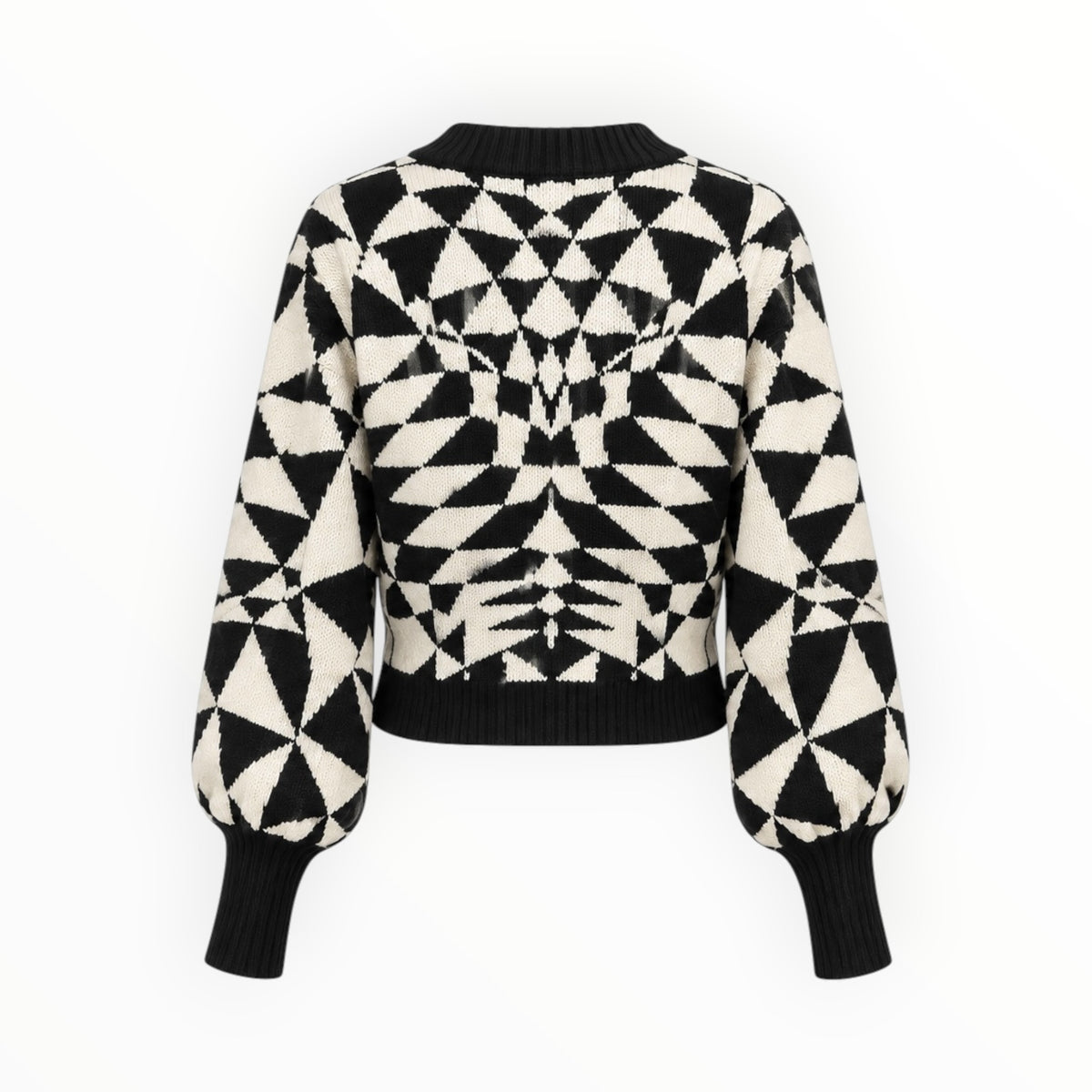 Geometric Balloon Sleeve Cropped Sweater size L
