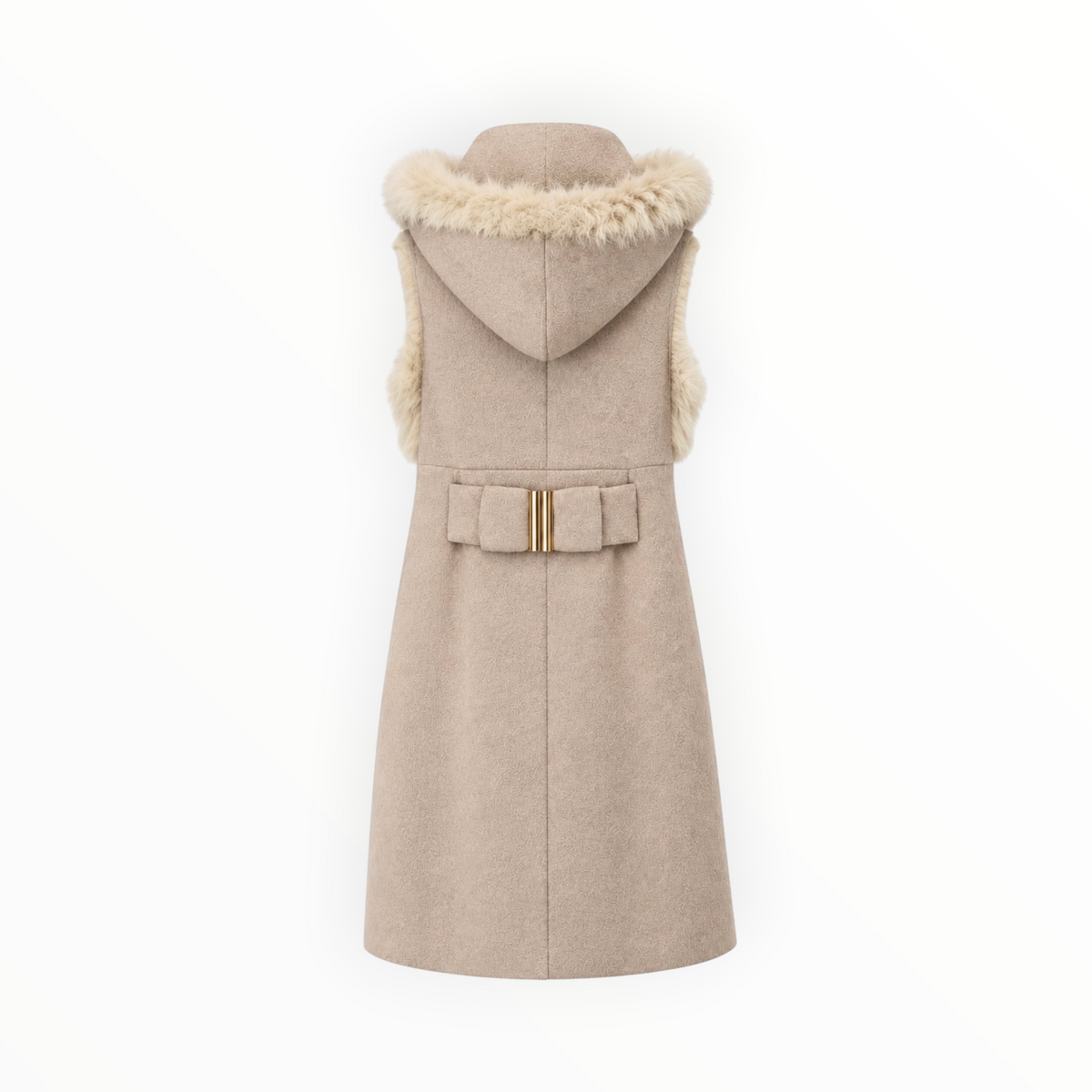 Rabbit Fur Trim Hooded Wool Vest size S
