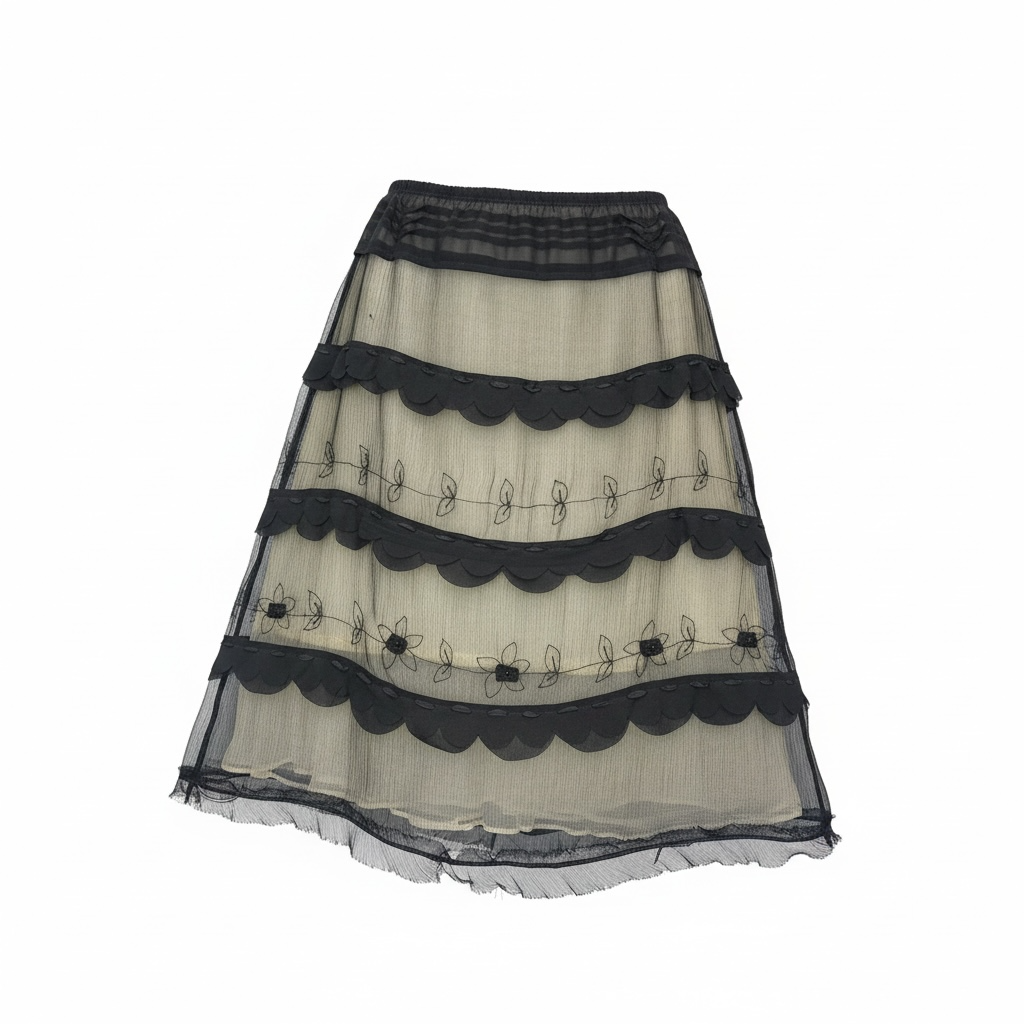 Sheer Tiered Midi Skirt size 0