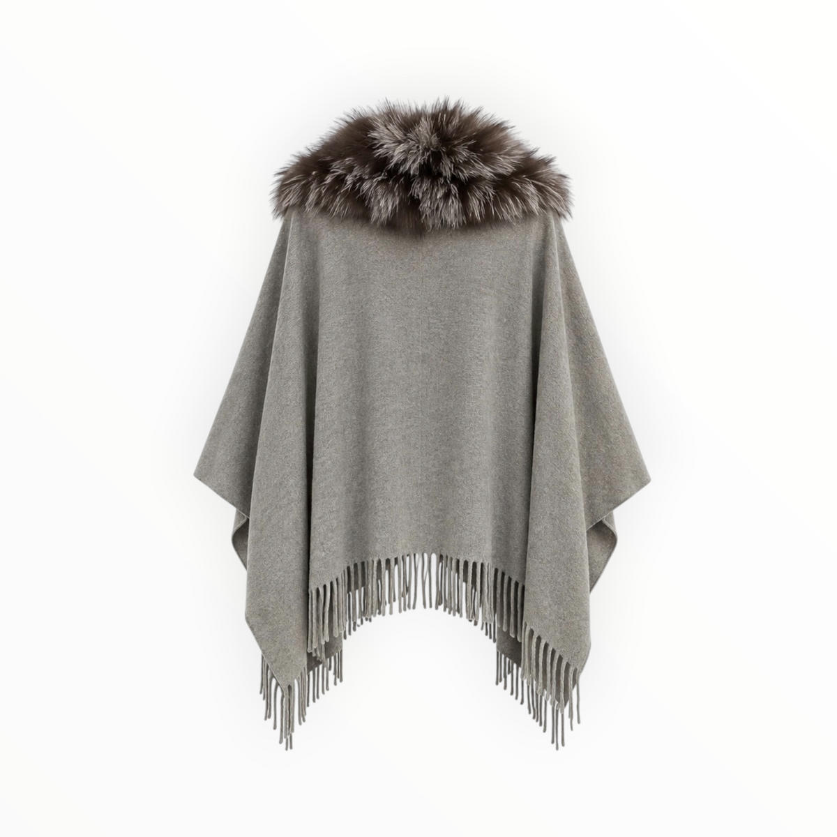 Wool Fur-Trim Fringe Shawl OS