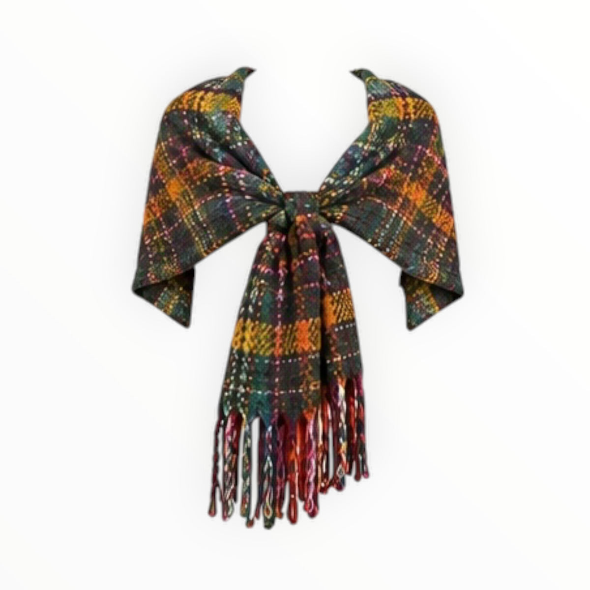 Multicolour Plaid Fringe Oversized Scarf Shawl size XL
