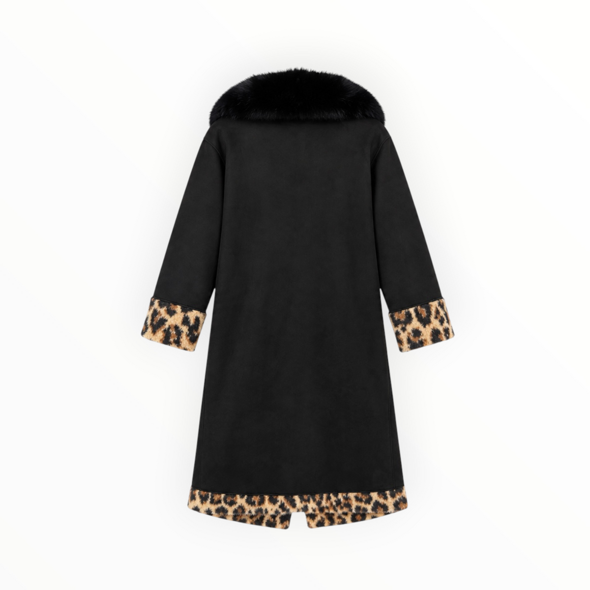 Reversible Leopard & Black Fur Trim Coat size M