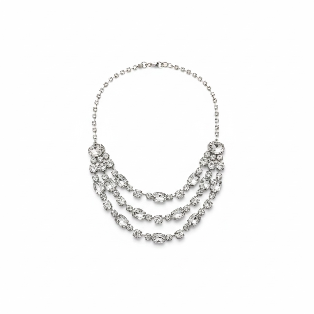 Layered Rhinestone Flatlay Necklce