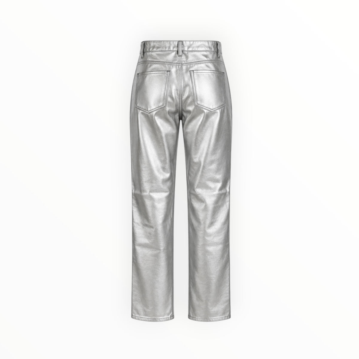 Metallic Silver Straight-Leg Pants size 4