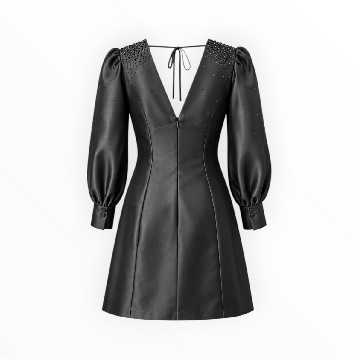 Satin Embellished Puff-Sleeve Dress size S