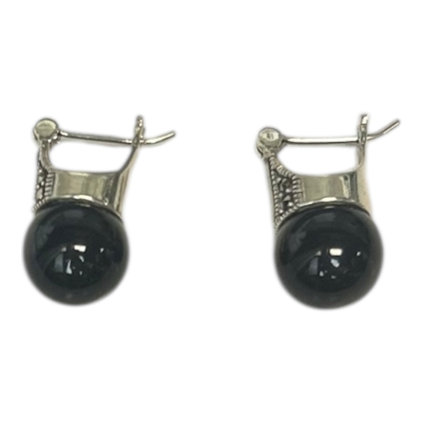 Silver Black Bead Earrings