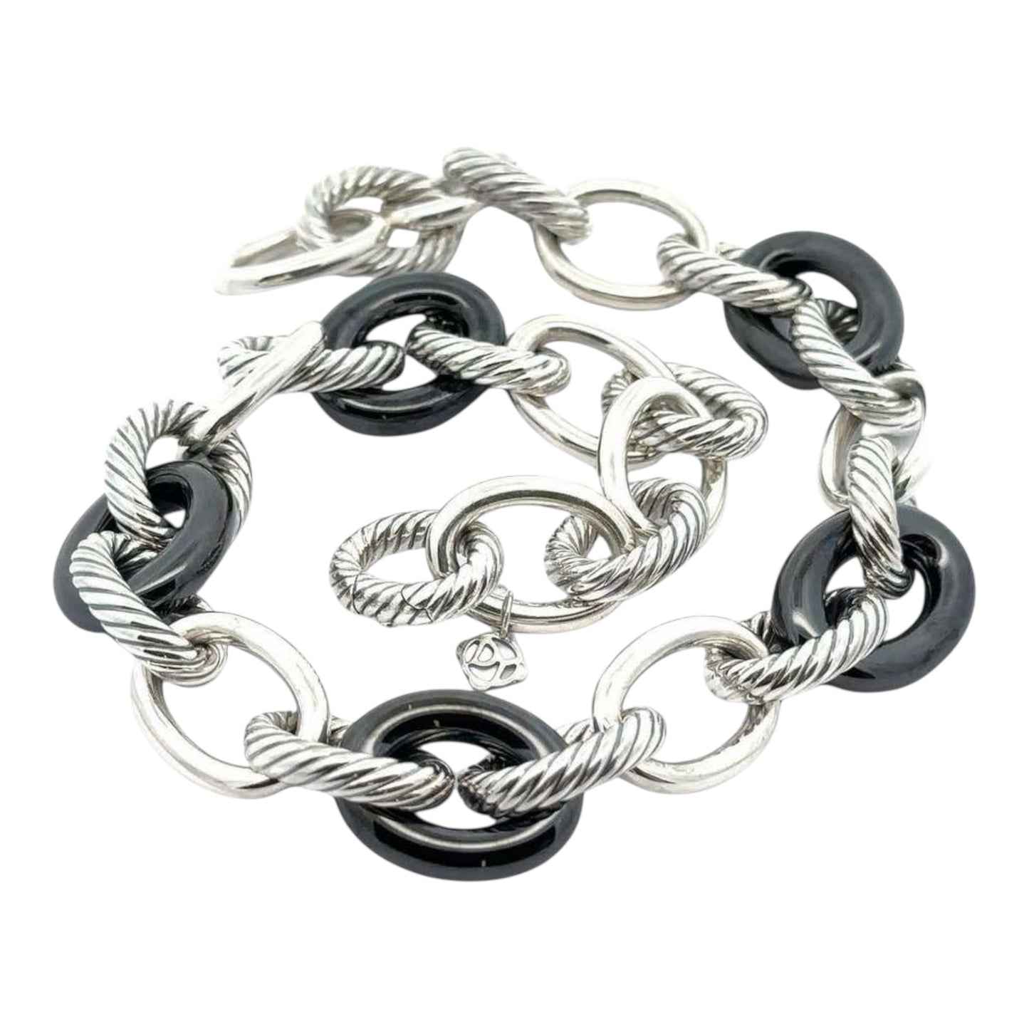 Sterling Silver & Ceramic Large Cable Link W/ Hidden Clasp Necklace