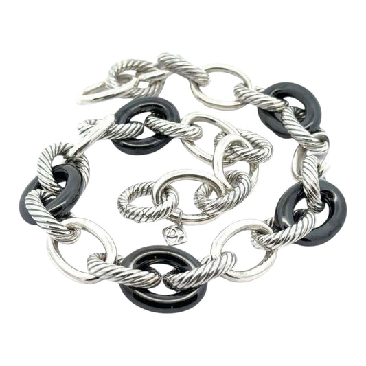 Sterling Silver & Ceramic Large Cable Link W/ Hidden Clasp Necklace