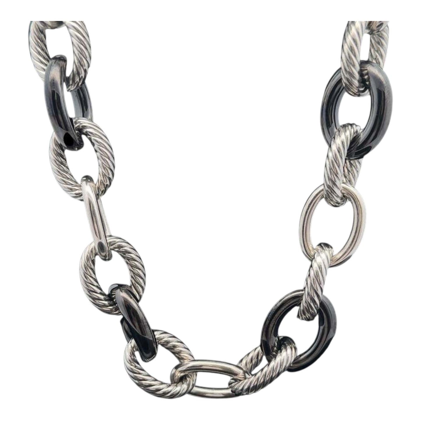 Sterling Silver & Ceramic Large Cable Link W/ Hidden Clasp Necklace
