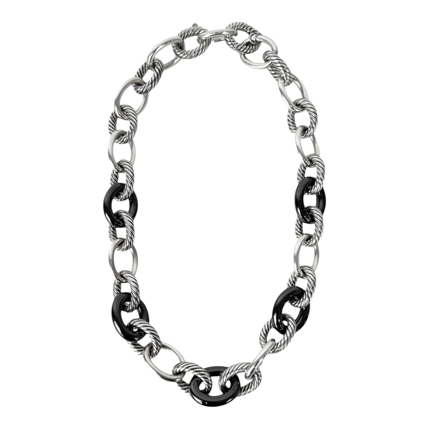 Sterling Silver & Ceramic Large Cable Link W/ Hidden Clasp Necklace
