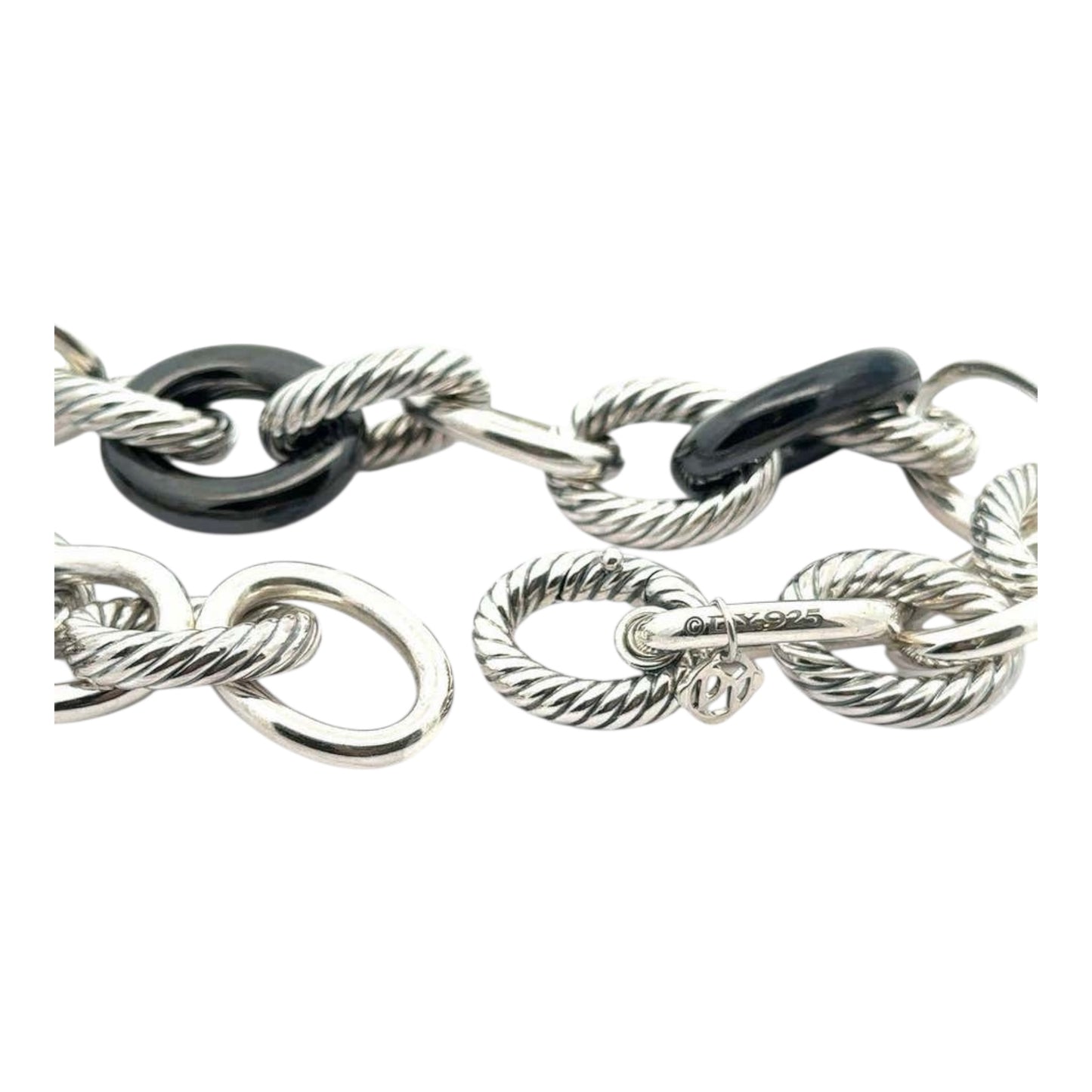 Sterling Silver & Ceramic Large Cable Link W/ Hidden Clasp Necklace