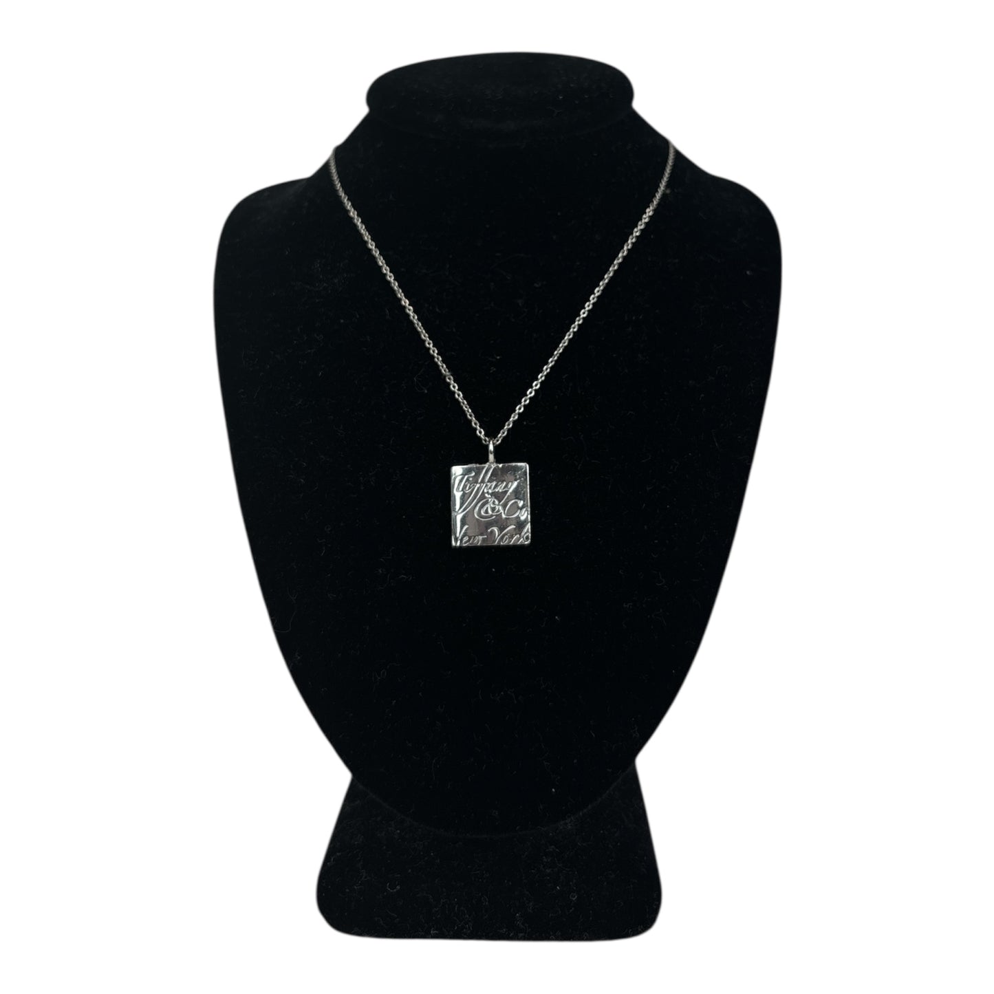 Cursive Script New York Square Necklace