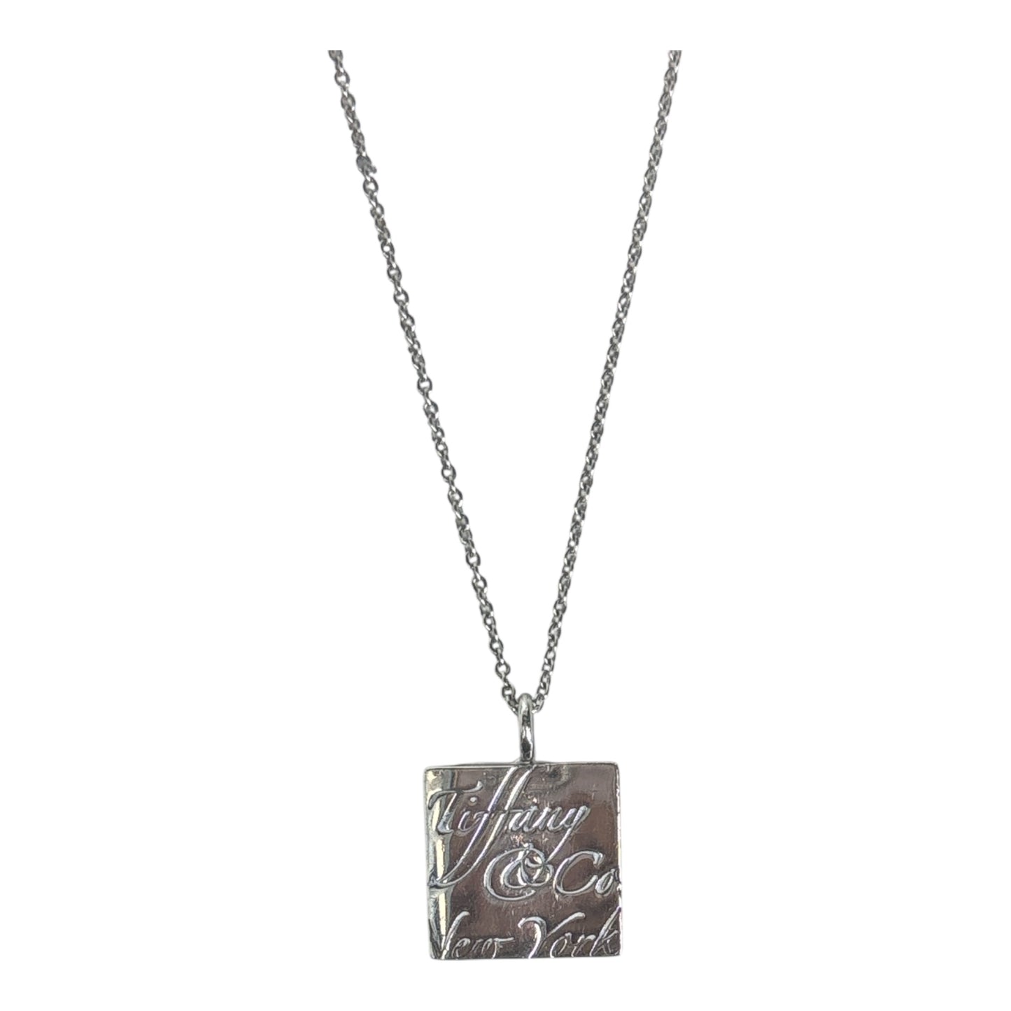 Cursive Script New York Square Necklace