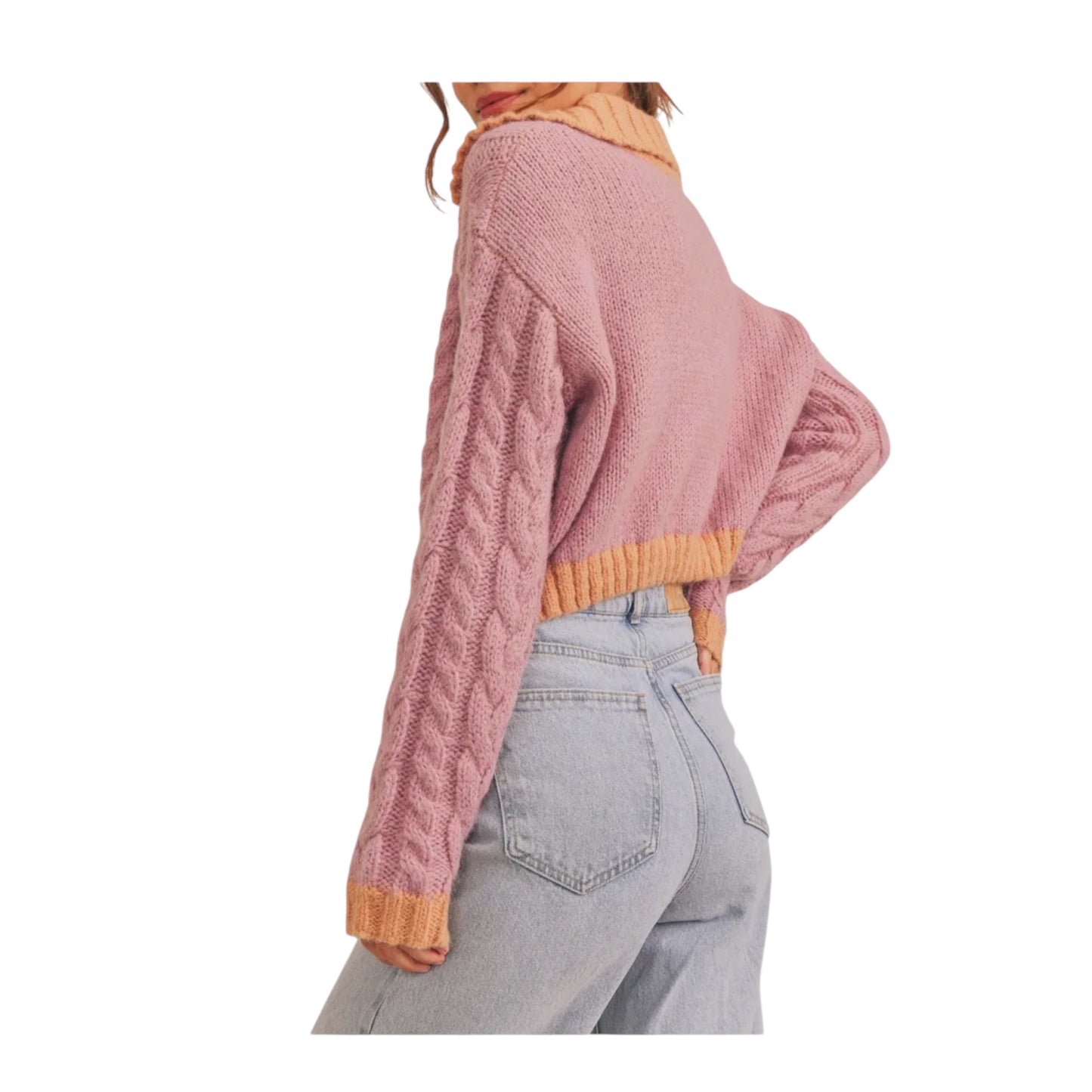 Colorblock Cable Stitch Embellished Button Cardigan size Large