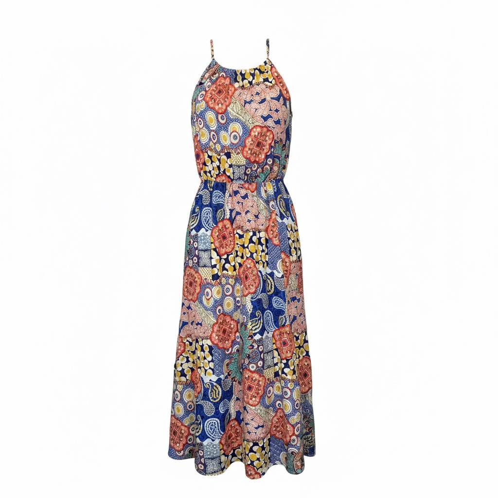 Patchwork Print Halter Maxi Dress size 4