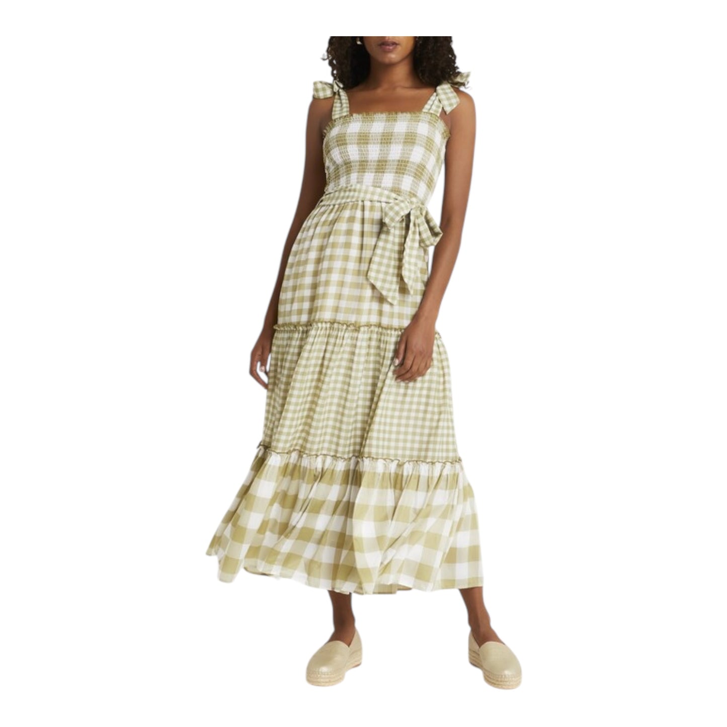 Gingham Shirred Maxi Dress size Medium New with Tags