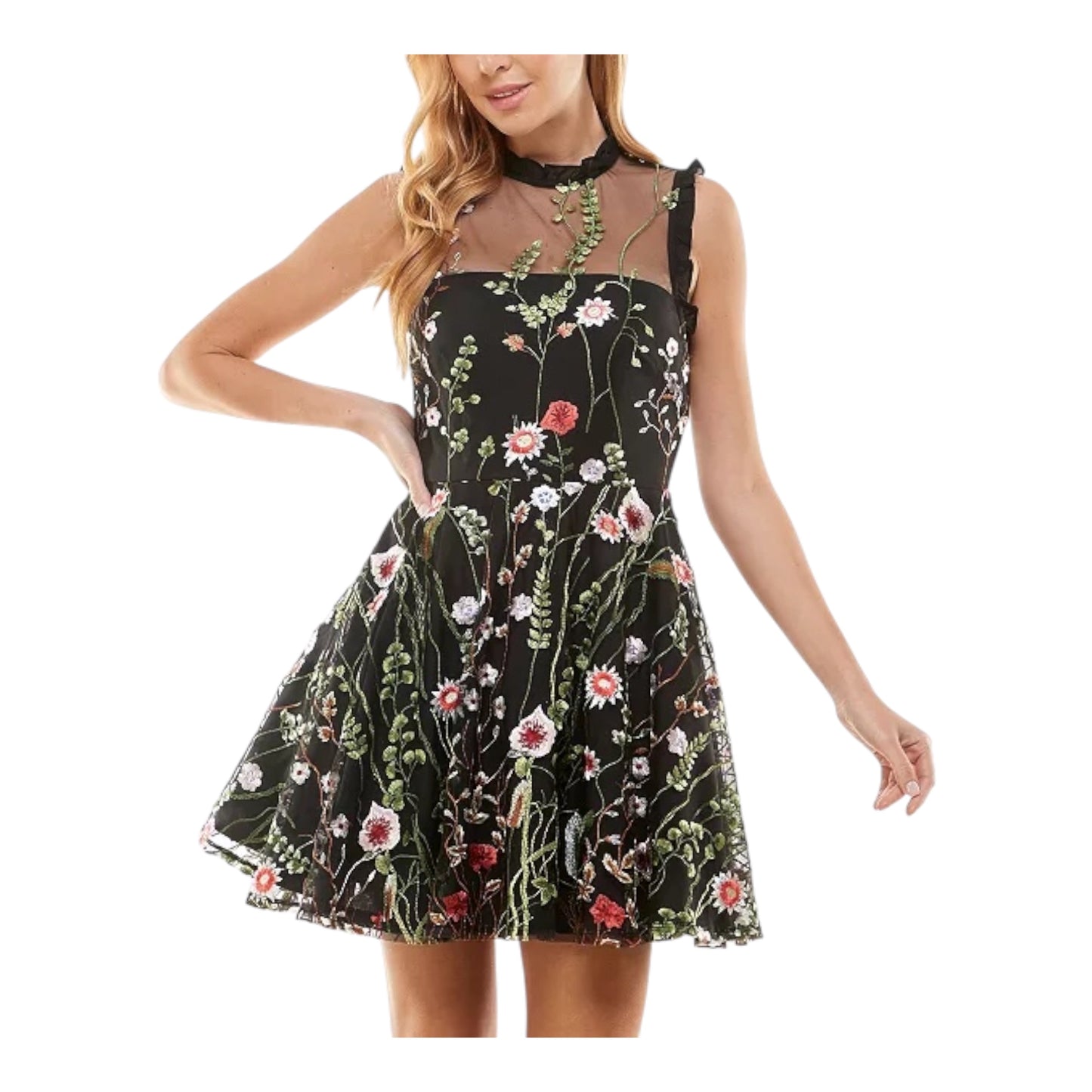 Floral-Embroidered Fit & Flare Dress size 7