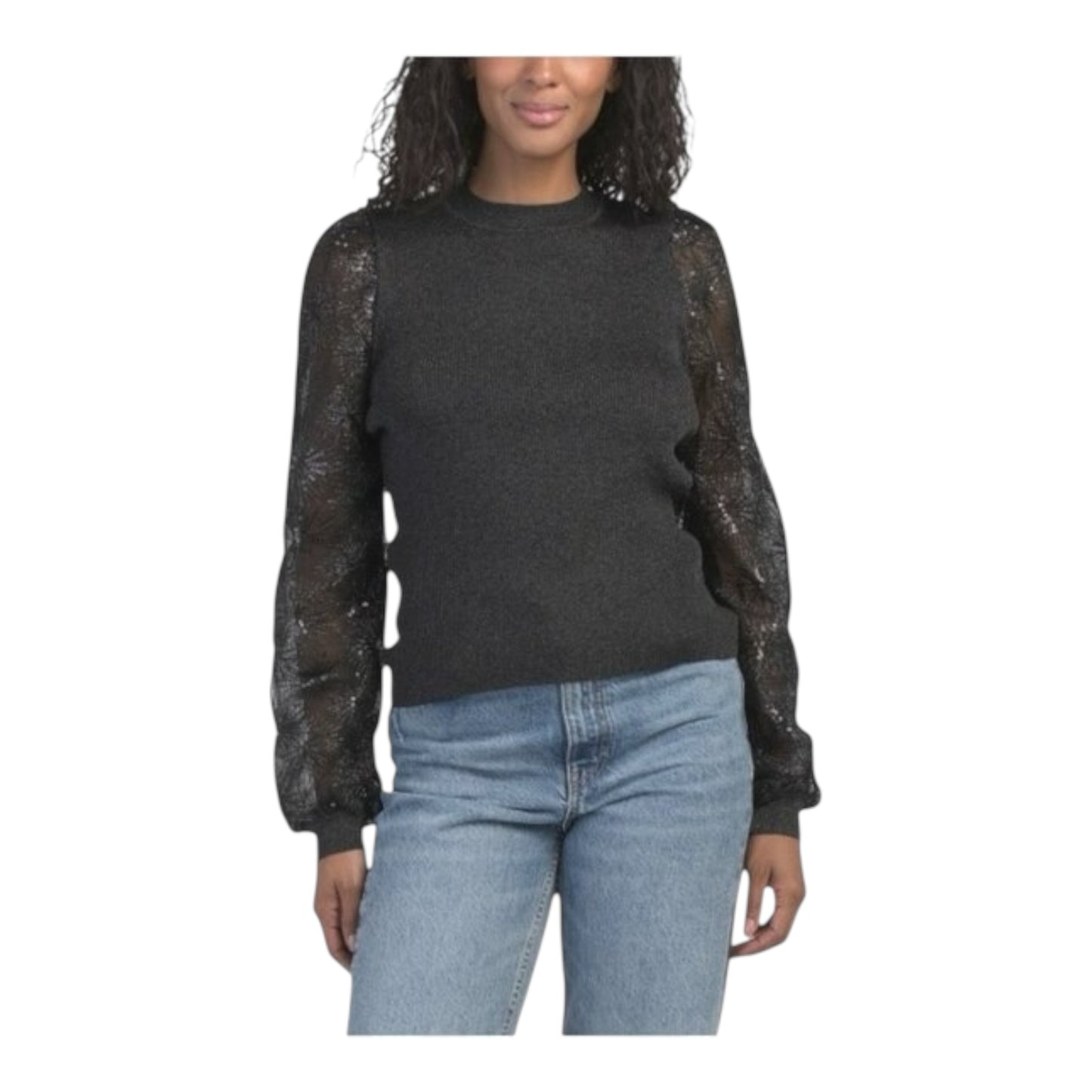 Shimmer Knit Top with Sheer Sleeves size Small