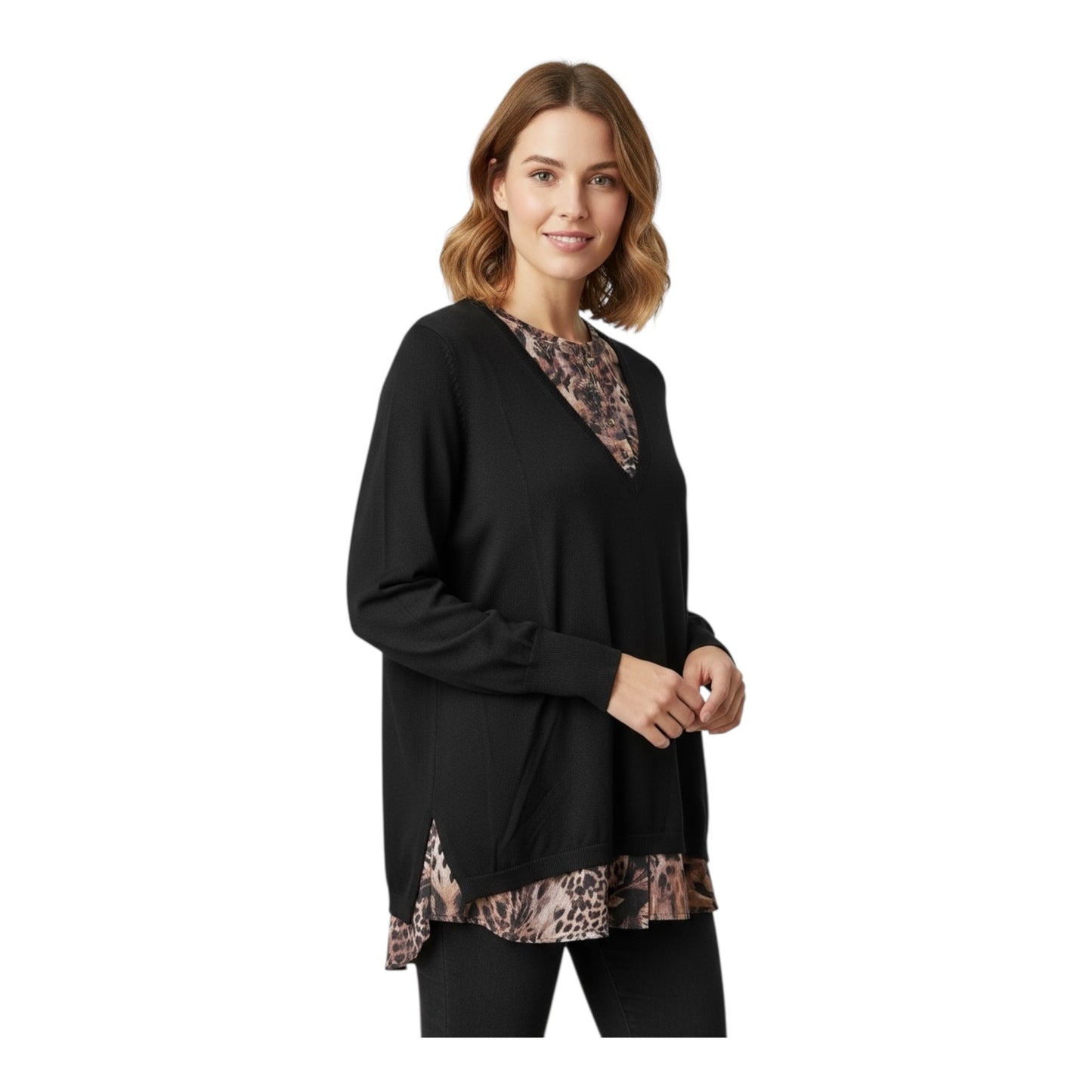 Layered Leopard Sweater Blouse size X