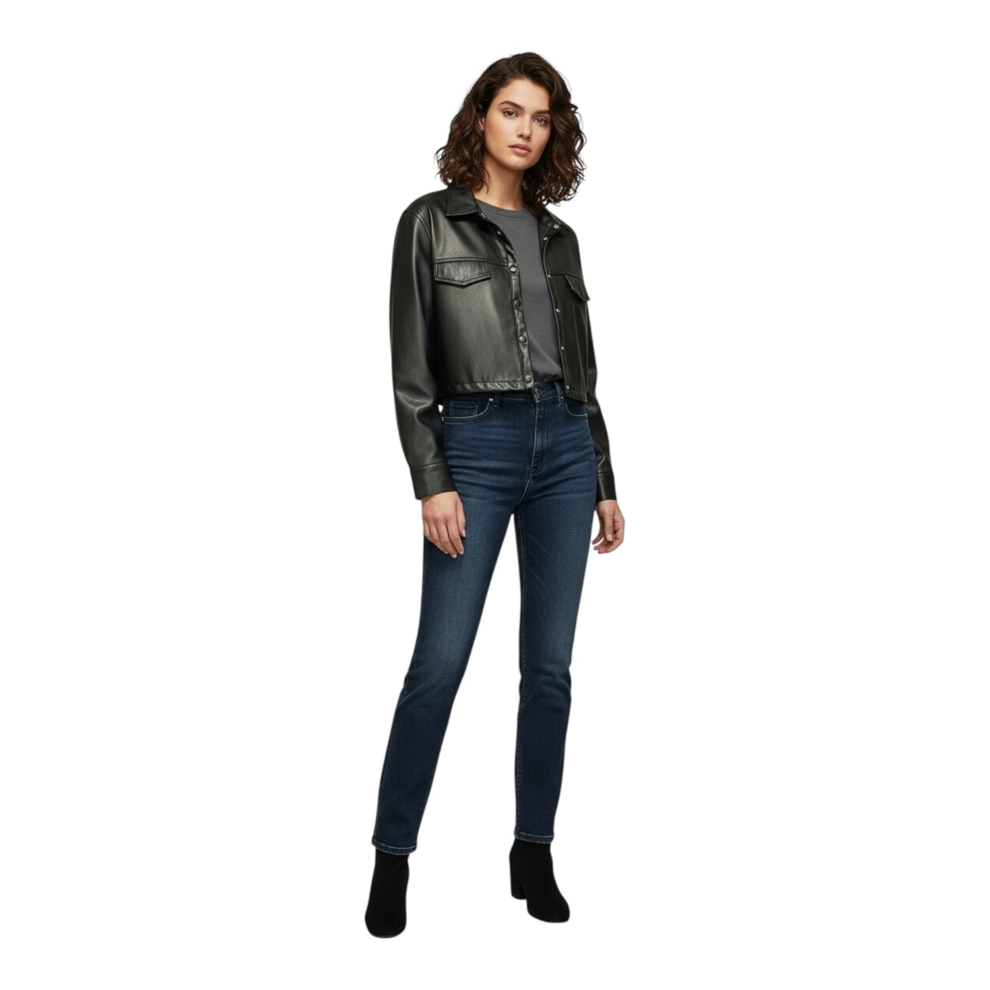 Faux Leather Cropped Jacket size L