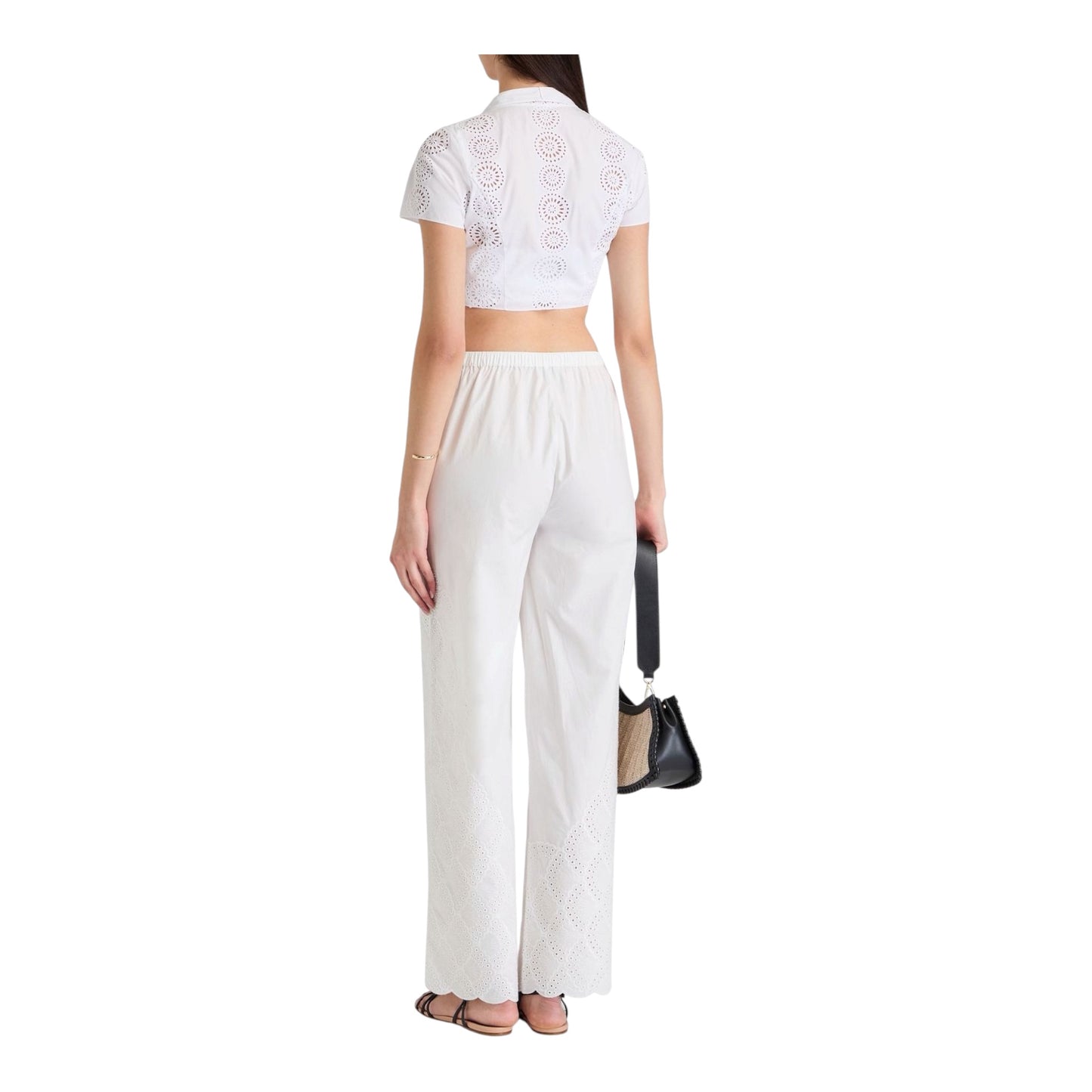 Dulche Broderie Anglaise Cotton Wide Leg Pants size Small