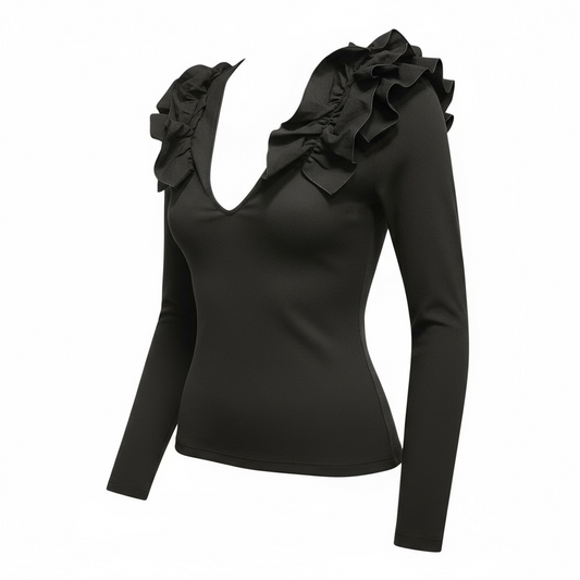 Ruffled Collar Long Sleeve sz M NWT