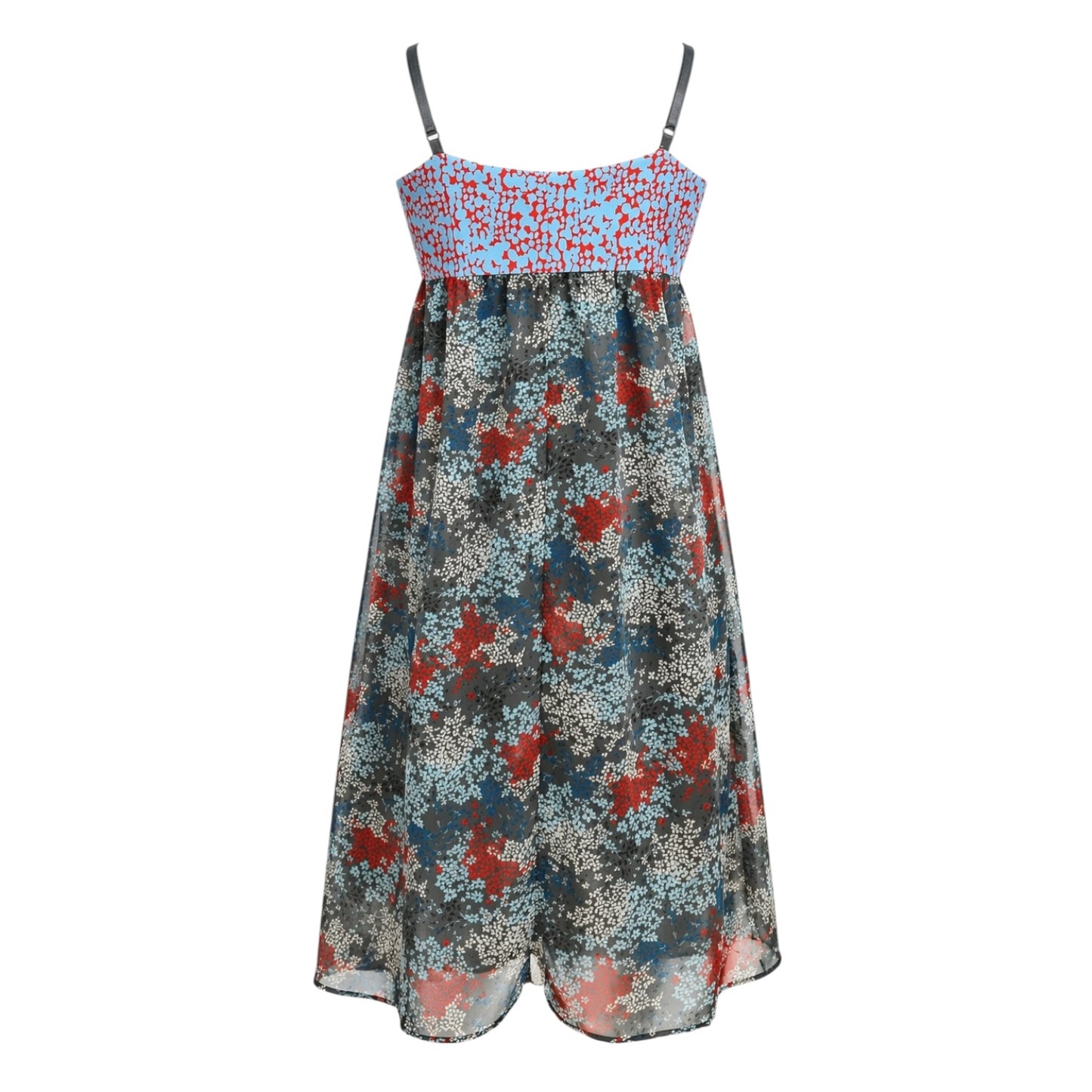 Sheer Gray Floral Ruffle Pleated Dress size XS