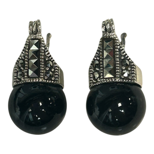 Silver Black Bead Earrings