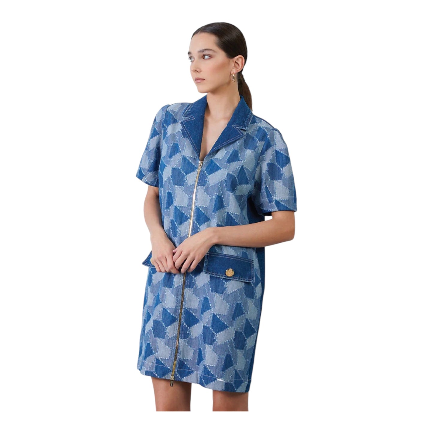 Front Zipper Detailed Denim Dress size 36