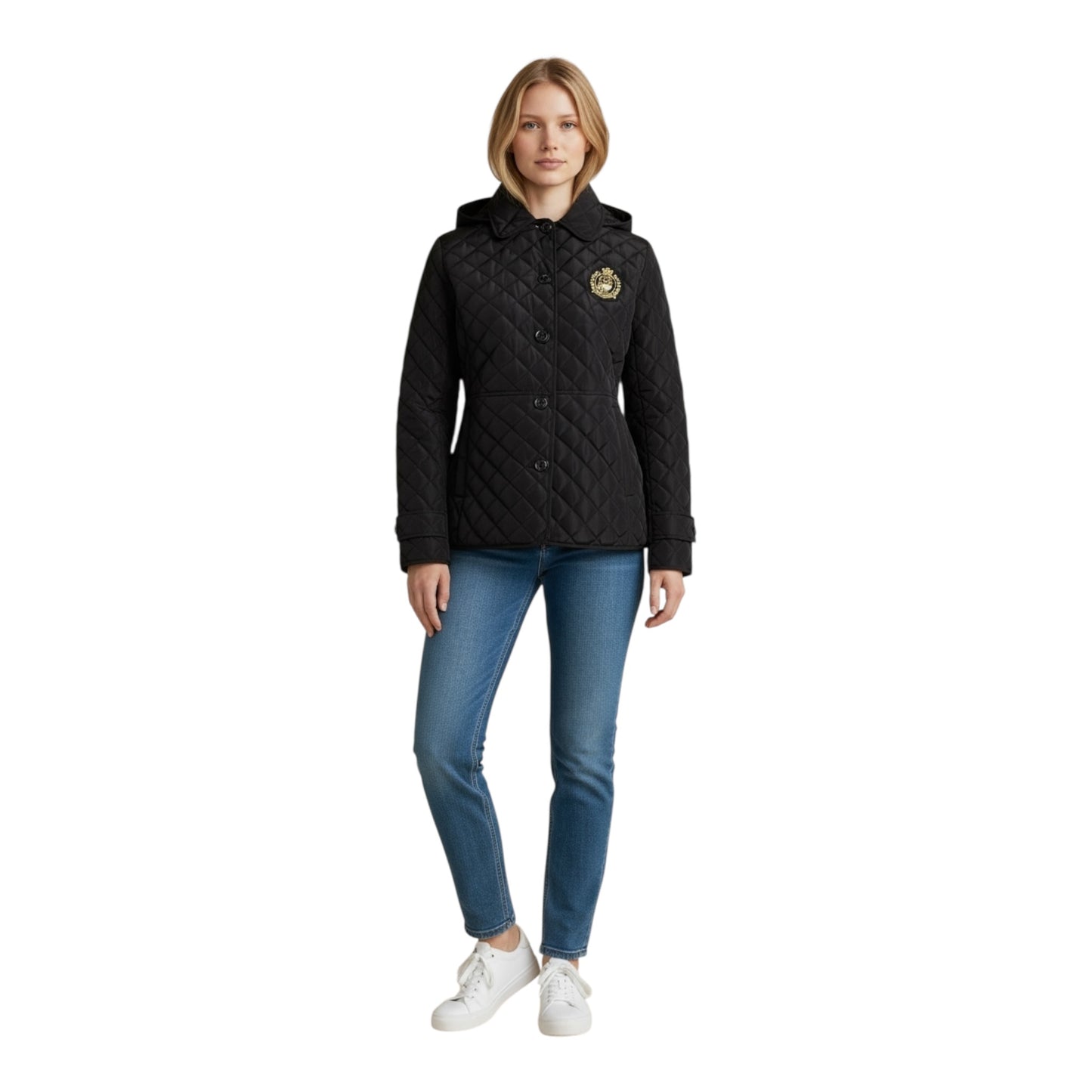 Crest-Patch Quilted Hooded Jacket size Large