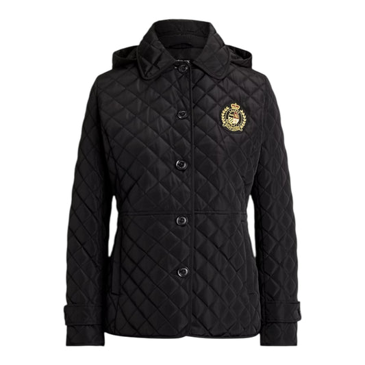 Crest-Patch Quilted Hooded Jacket sz L