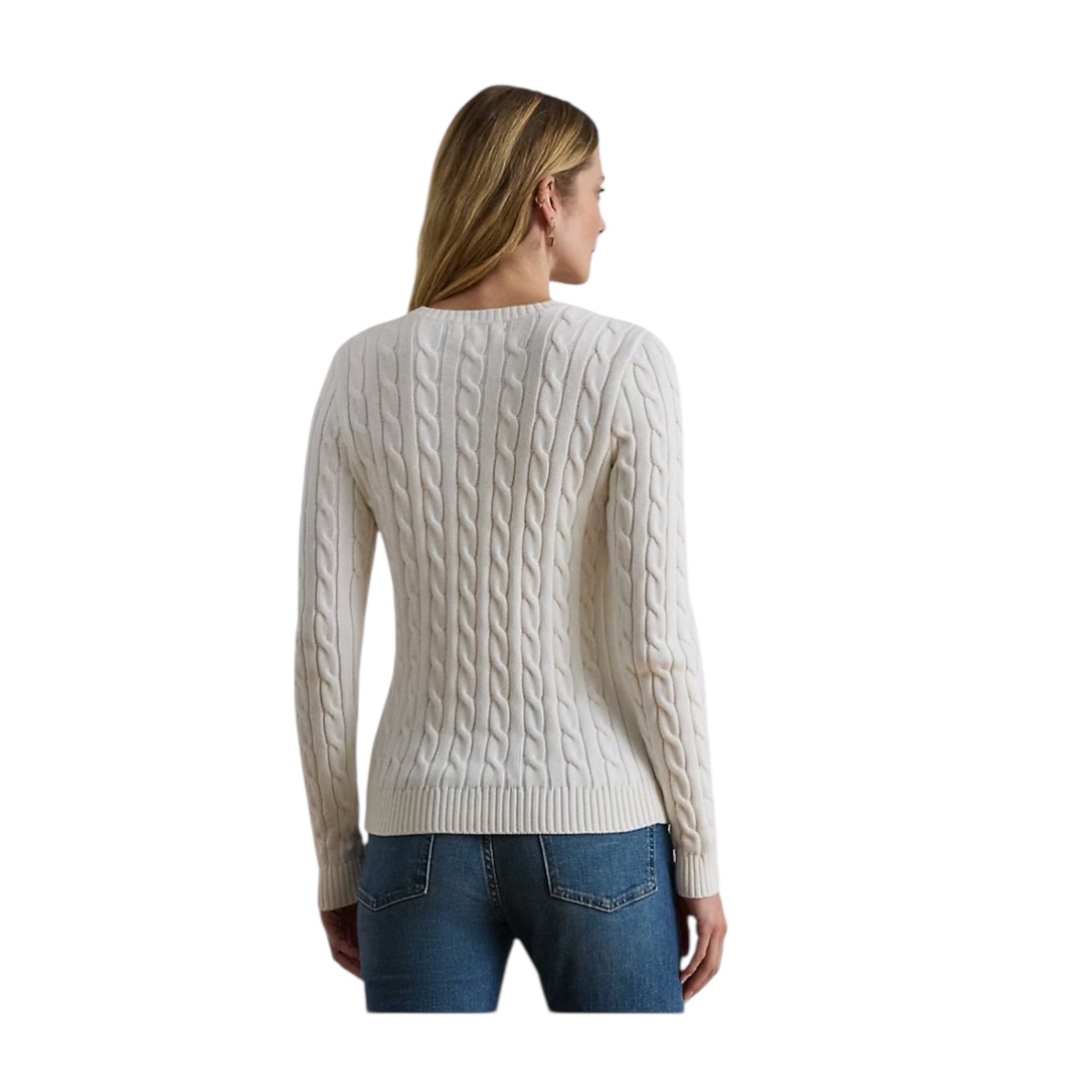 Button-Trim Cable-Knit Cotton Sweater size Large