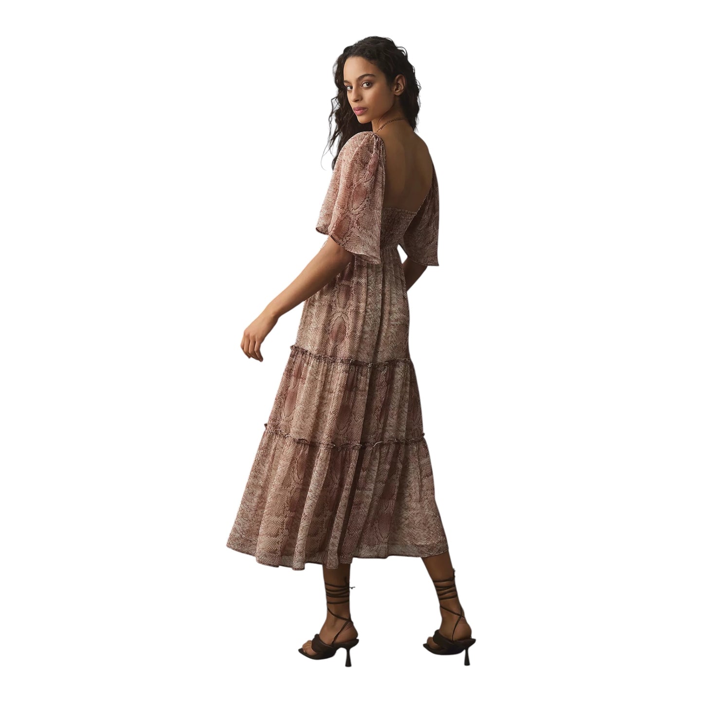 Short-Sleeve Tiered Midi Dress size XXSmall
