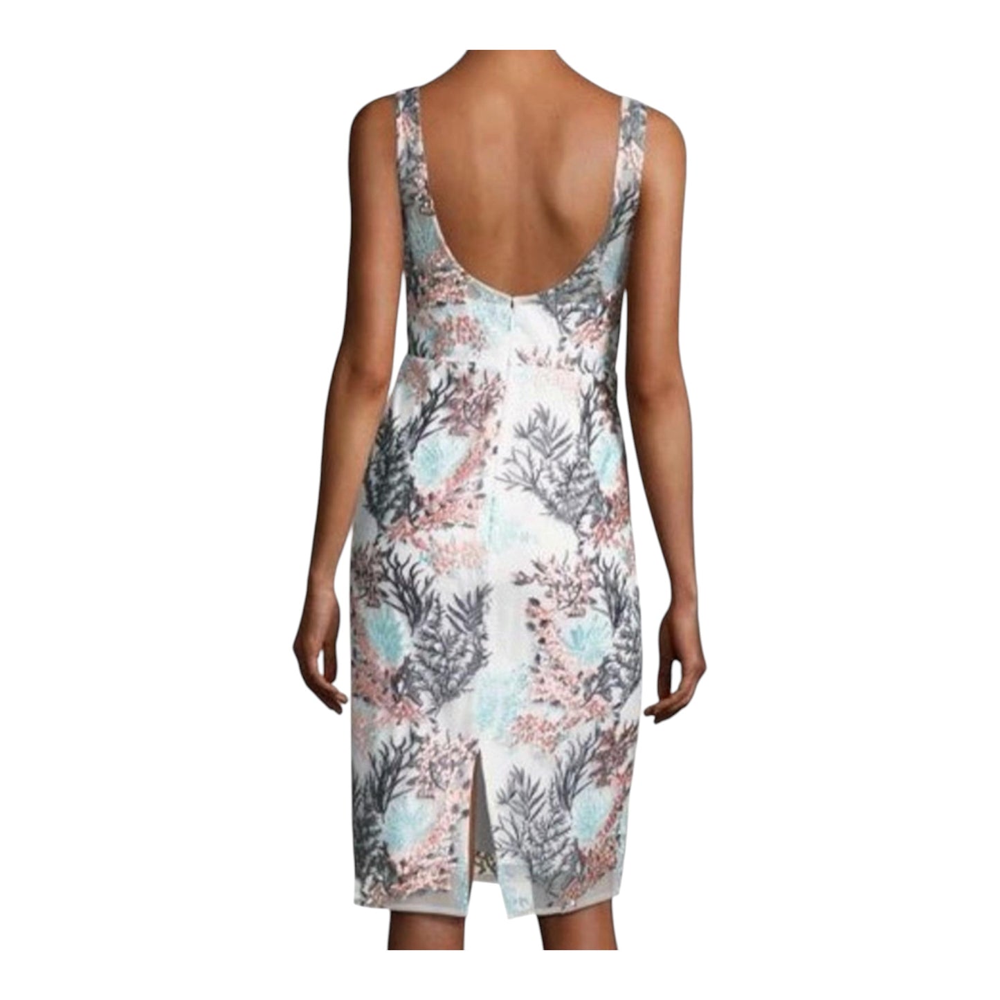 Sleeveless Embroidered-Overlay Sheath Dress size 6