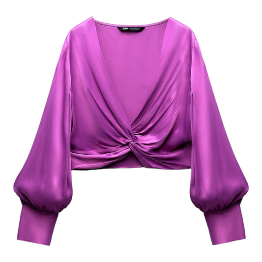 Knotted Satin Effect Crop Top Size Medium