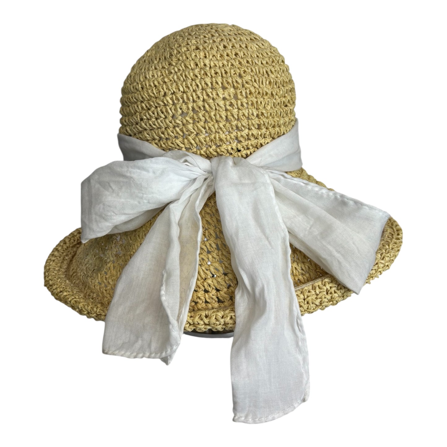 Rolled Brim Straw Hat with Ribbon
