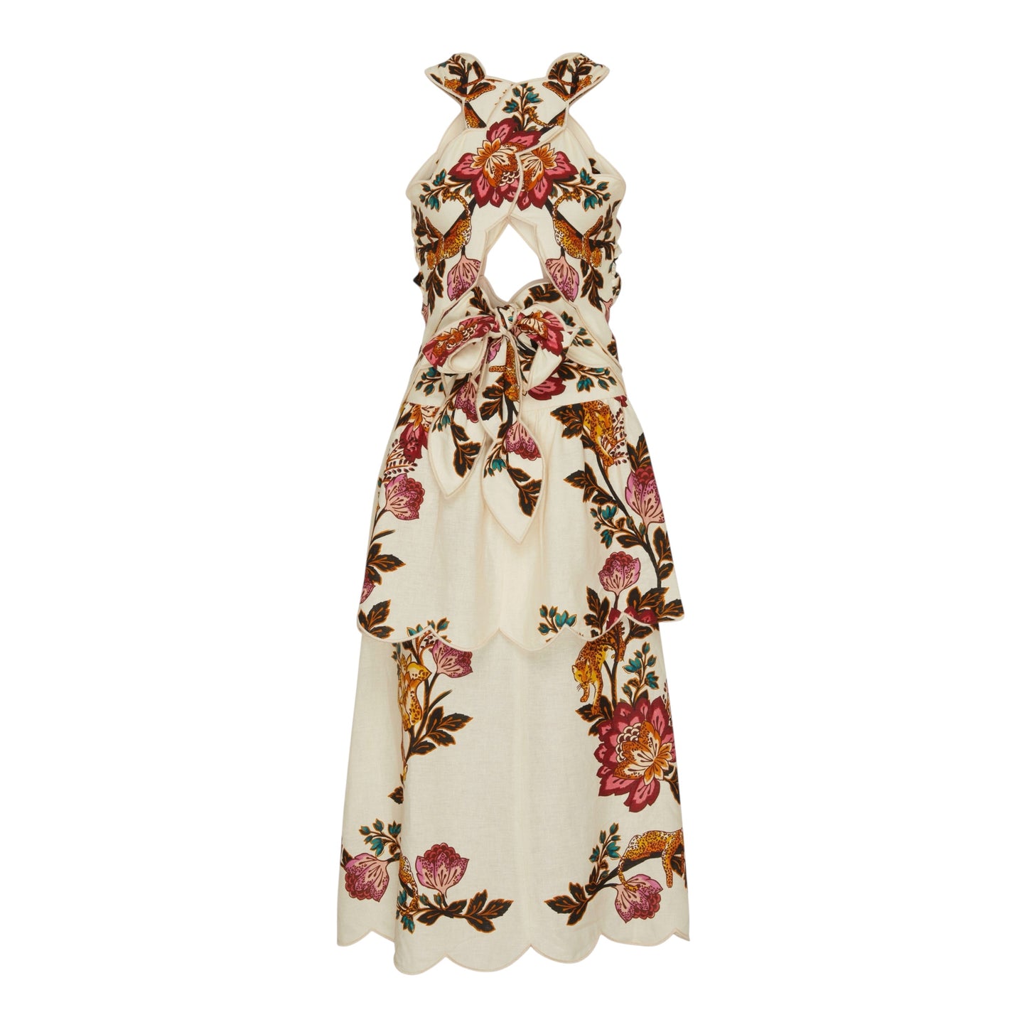 Sand Leopard Flowers Cut Out Midi Dress size Medium