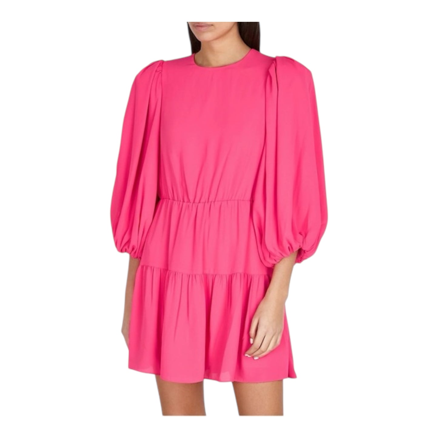 Shayla Pleated-Sleeve Tiered Mini Dress size 8