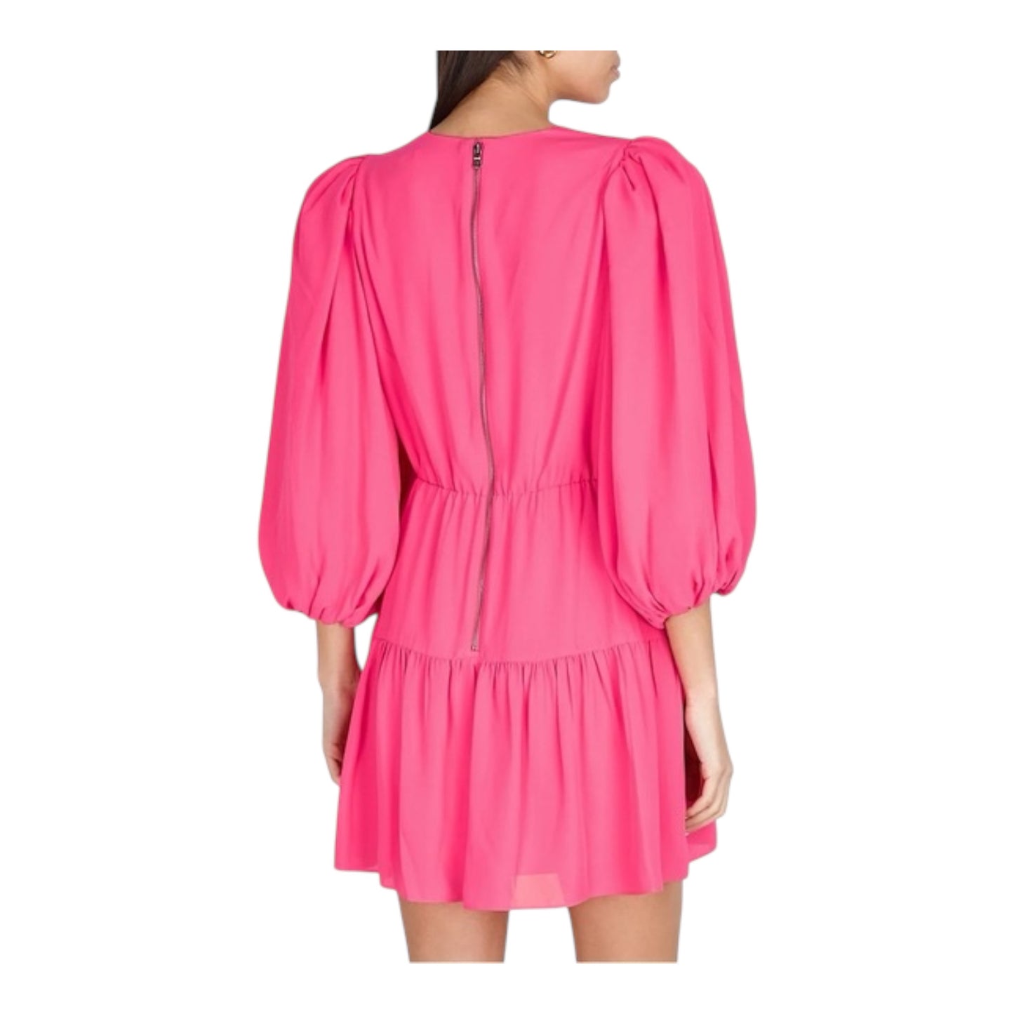 Shayla Pleated-Sleeve Tiered Mini Dress size 8