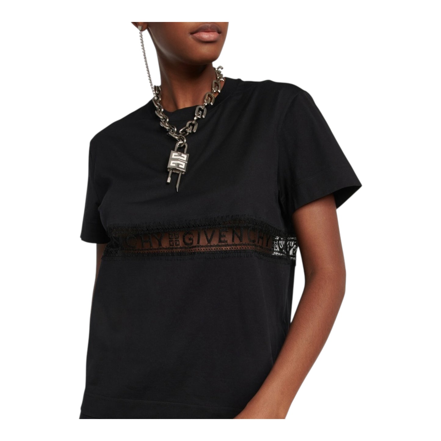 Lace-trimmed Cotton Jersey T-shirt size Large