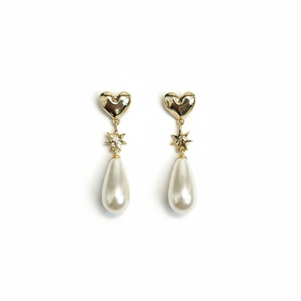The Pearl Heart Star Stud Earrings