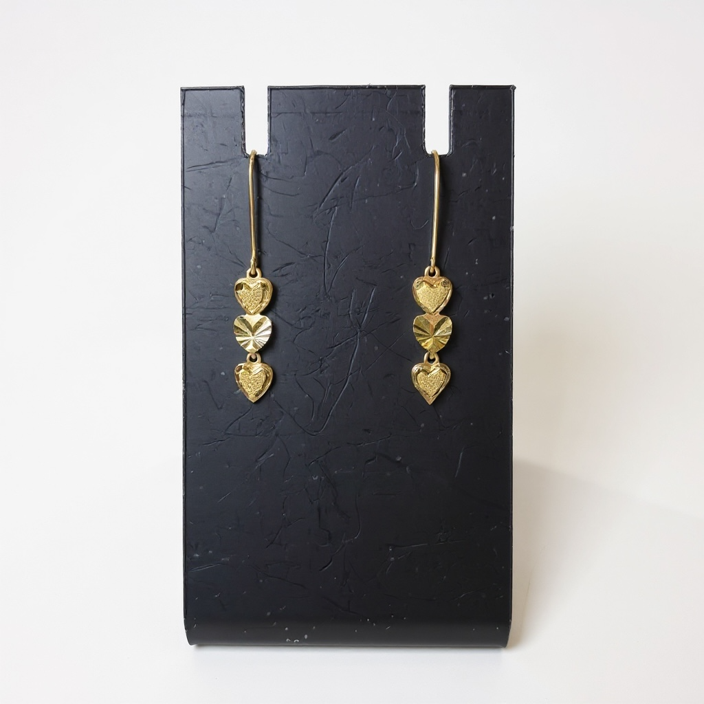10 k gold 3 Heart Earrings