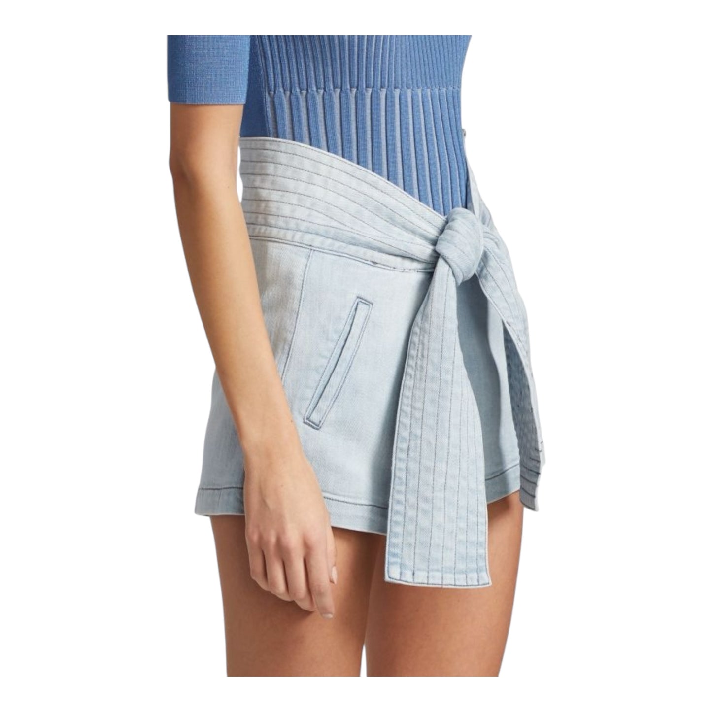 Trapunto Tie-Waist Denim Shorts size 25